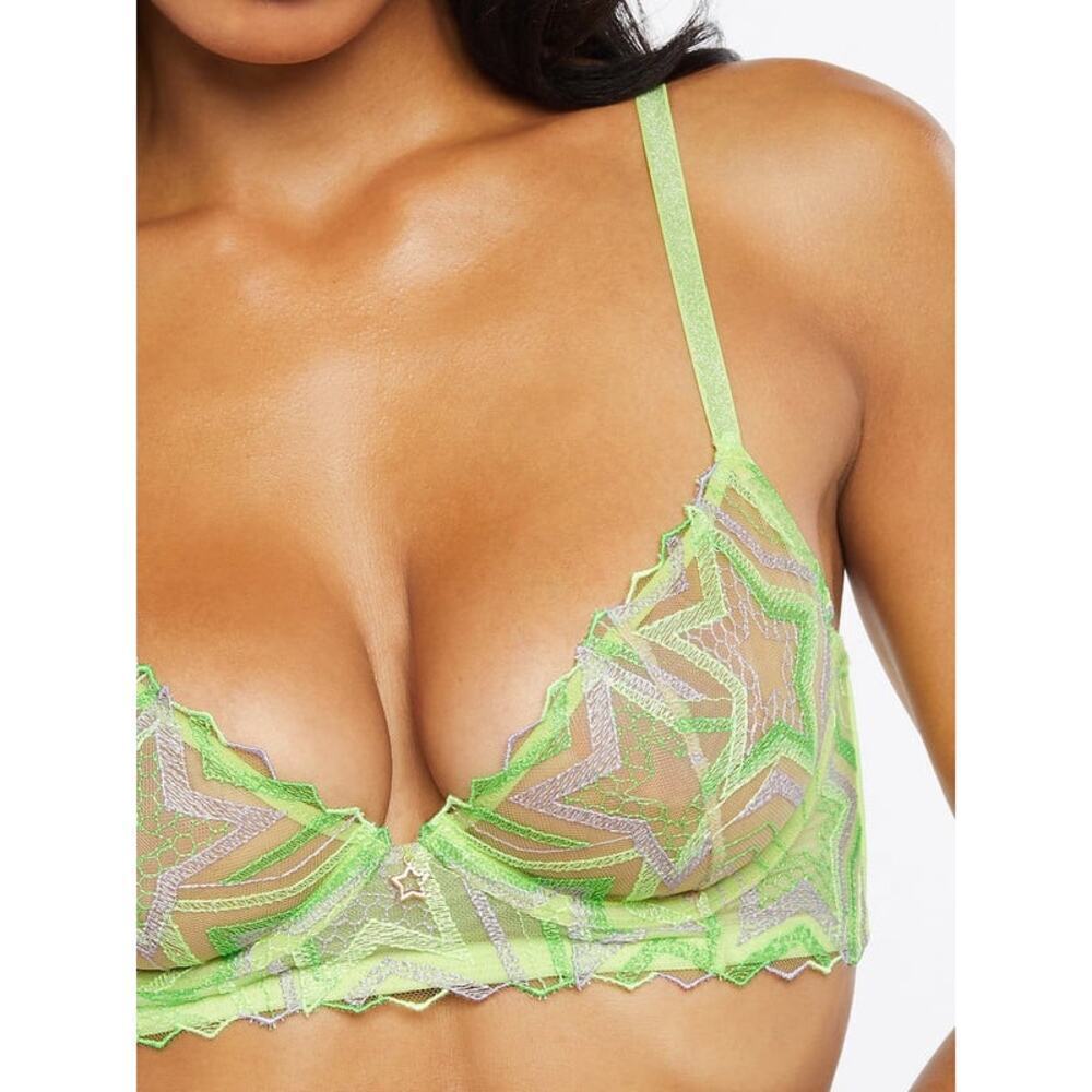 Savage X Fenty Shining Star Embroidered Unlined Demi Bra Sz 32C